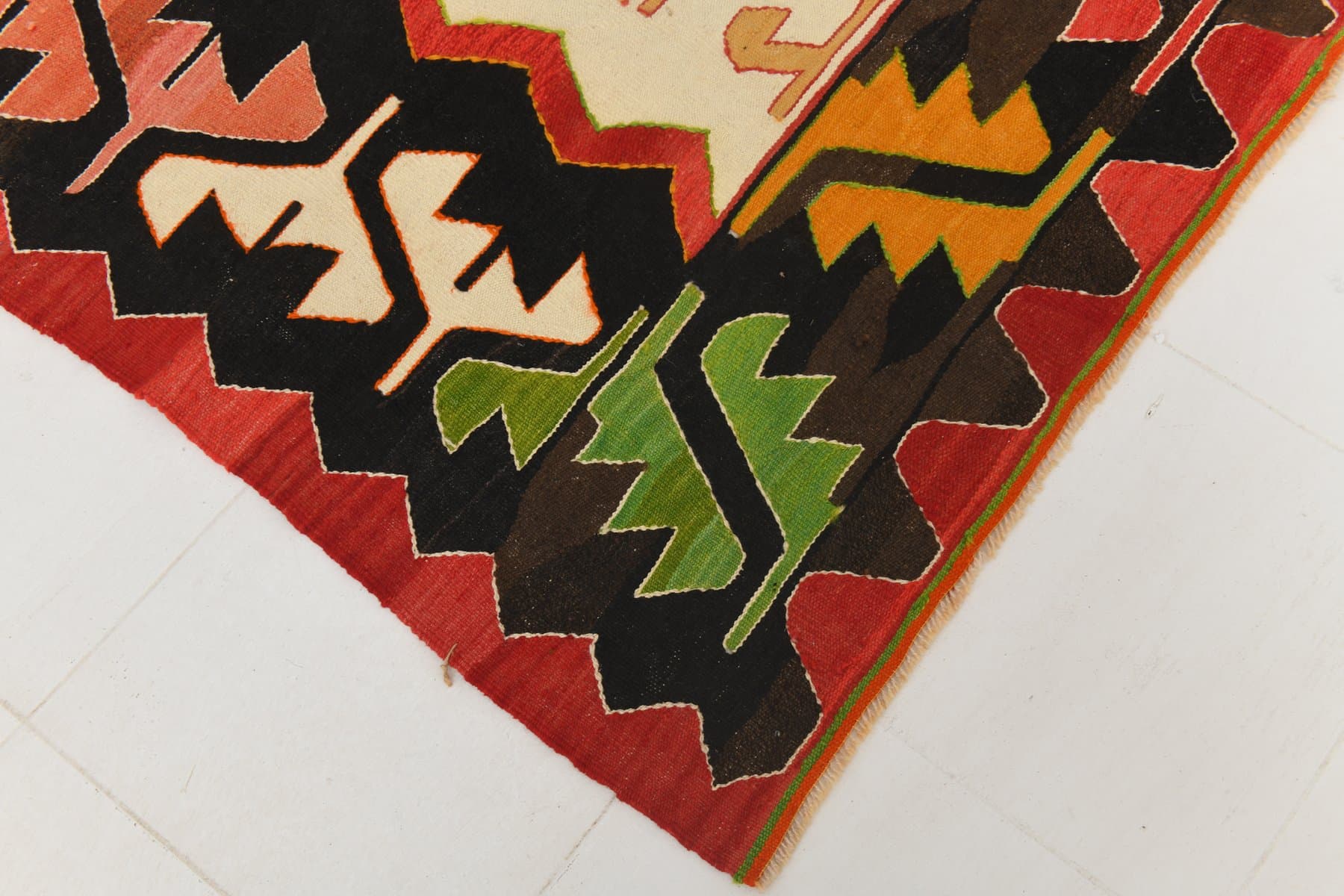 Kilim 420x340 cm, beżowy, brązowy, wełna, Turcja, lata 70. - 217840