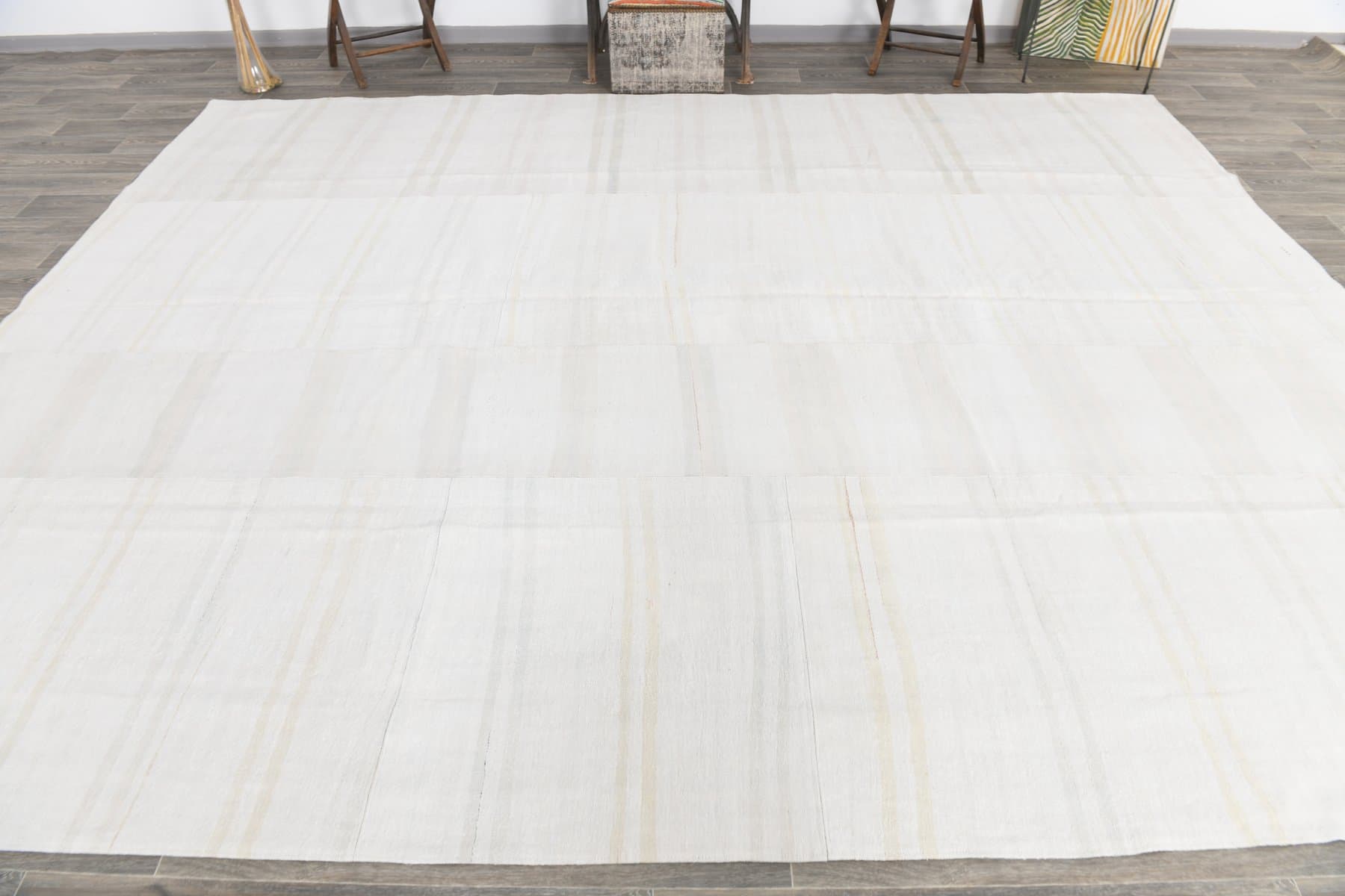 Kilim 395x312 cm, biały, konopie, lata 80. - 217830