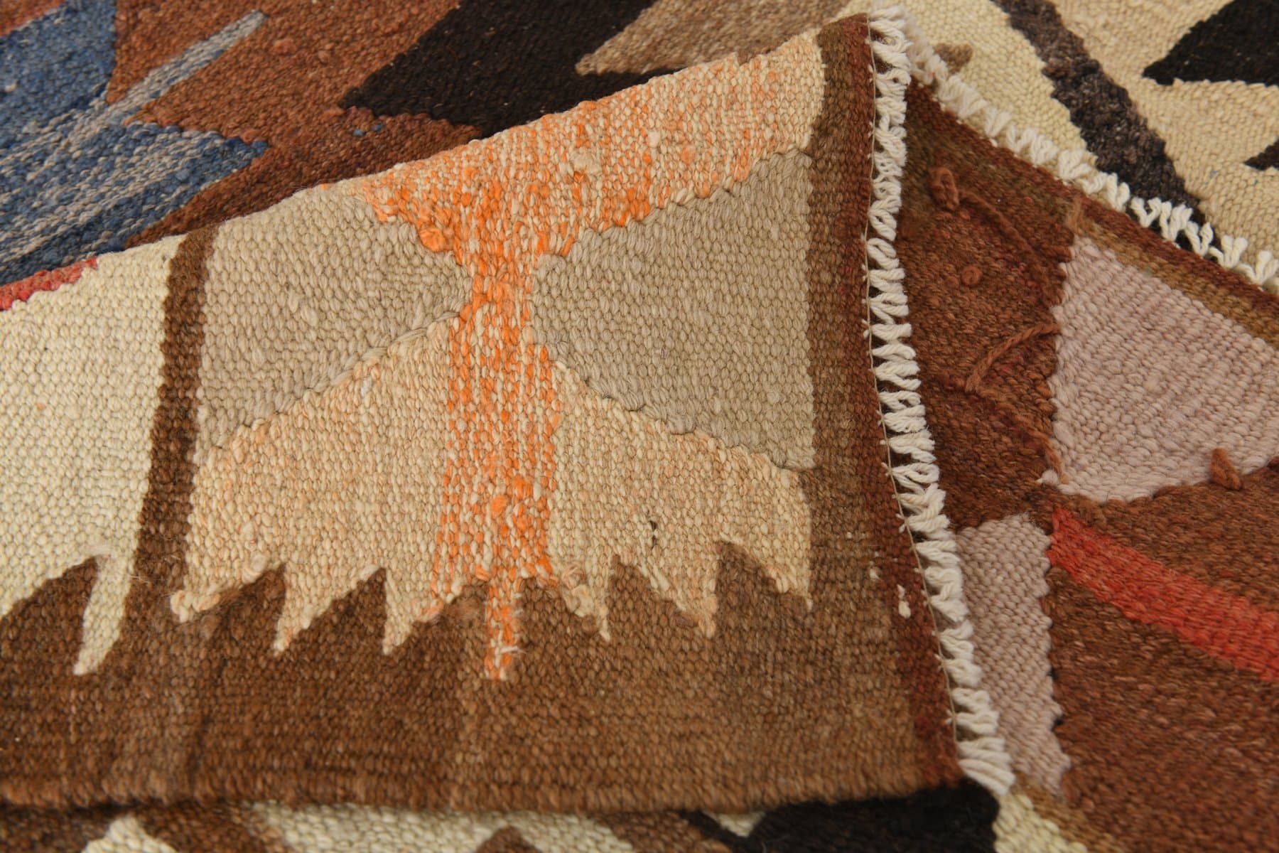 Kilim 391x306 cm, brązowy, beżowy, wełna, Turcja, lata 70. - 217803