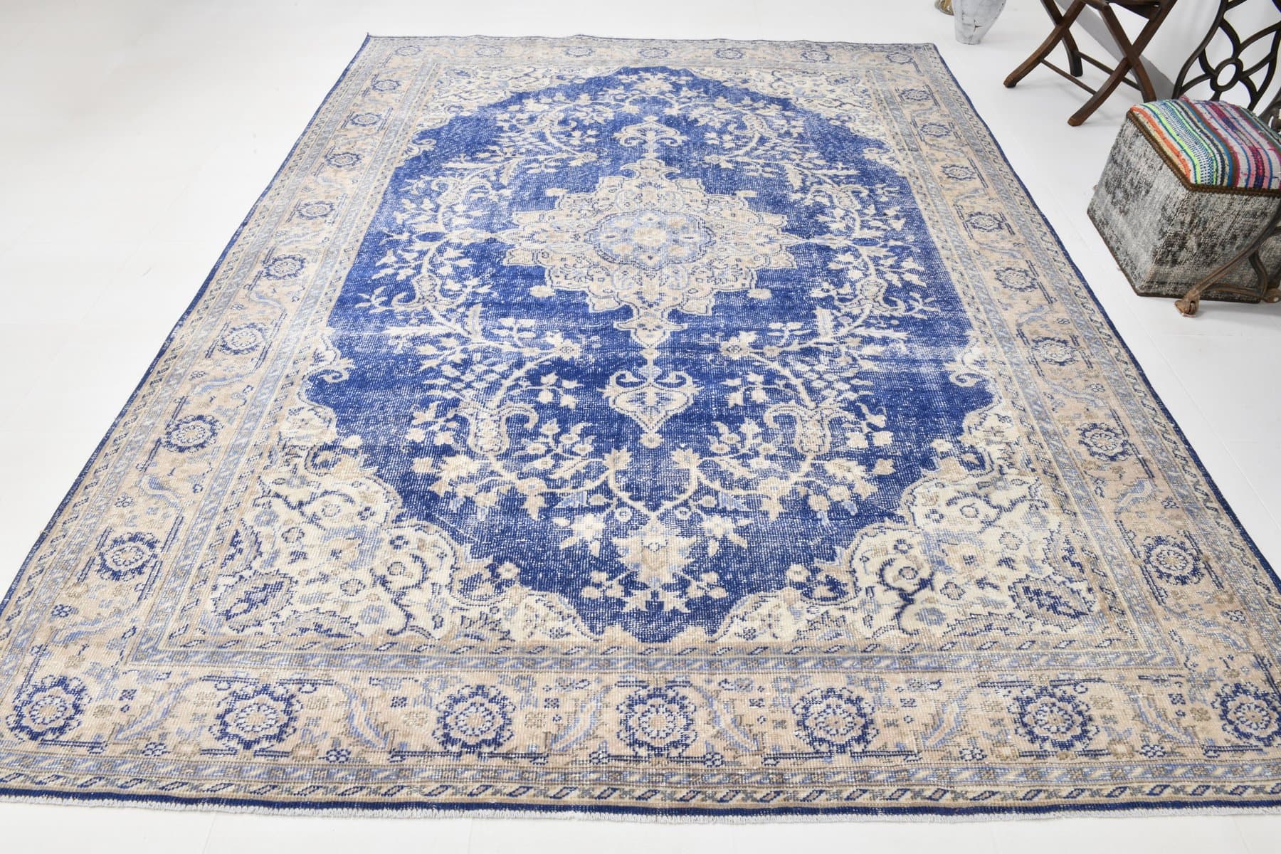 Dywan 332x250 cm, niebieski, wełna, lata 70. - 217675