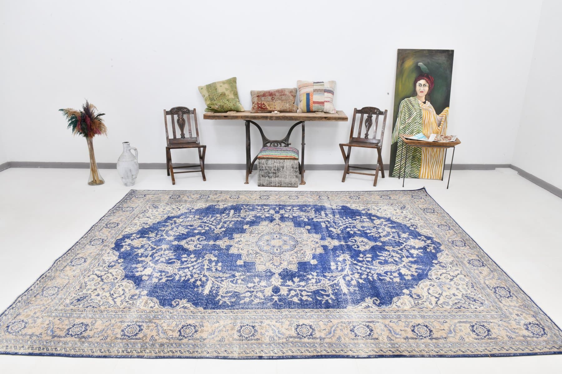 Dywan 332x250 cm, niebieski, wełna, lata 70. - 217677