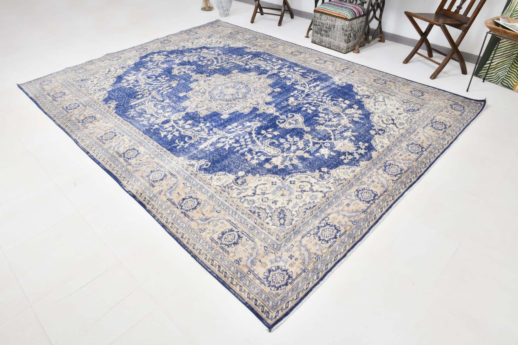 Dywan 332x250 cm, niebieski, wełna, lata 70. - 217676