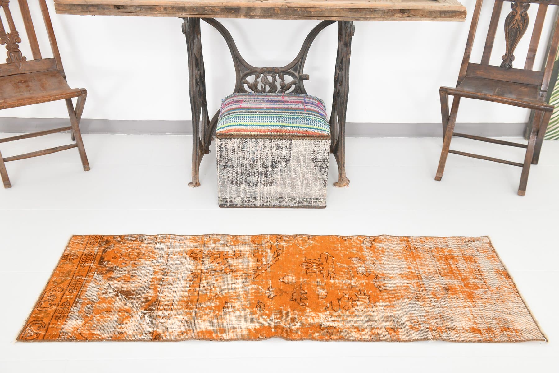 Dywan 166x56 cm, pomarańczowy, wełna, lata 70. - 217549