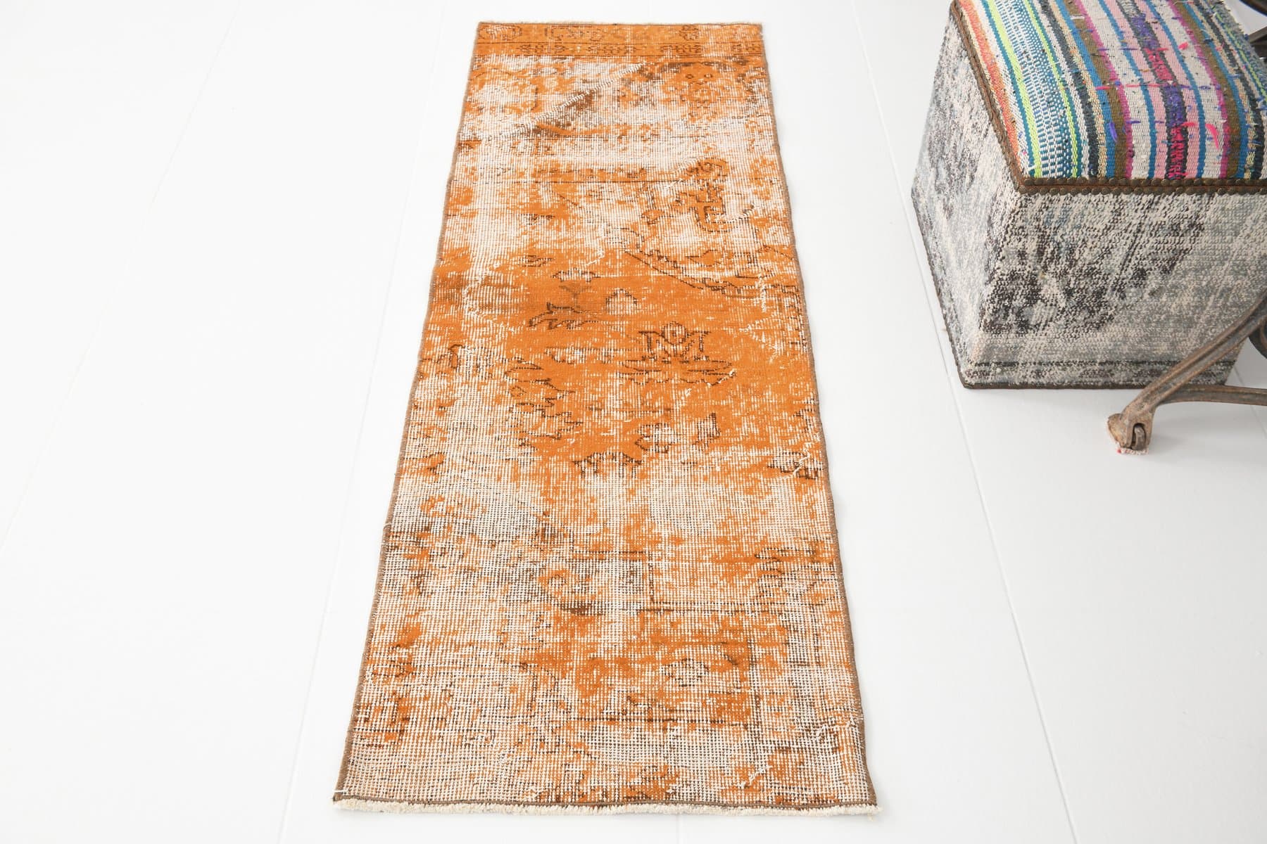 Dywan 166x56 cm, pomarańczowy, wełna, lata 70. - 217546