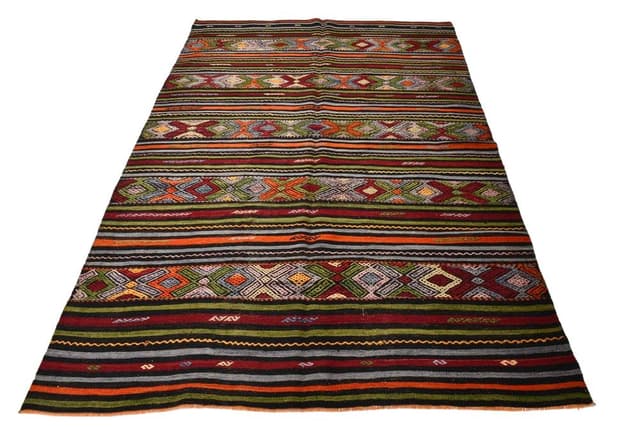Kilim 176x264 cm, brązowy, wełna, Turcja, lata 70. - WYMIARY