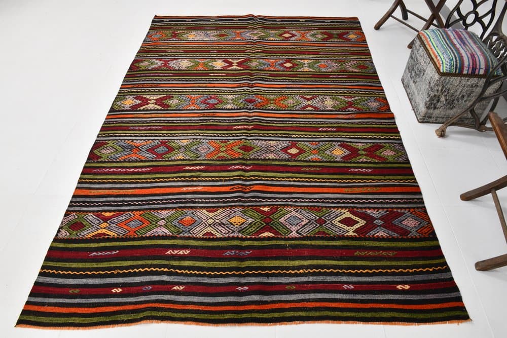 Kilim 176x264 cm, brązowy, wełna, Turcja, lata 70. - 217504