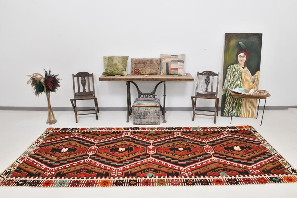 Kilim 136x345 cm, czarny, brązowy, wełna, Turcja, lata 70. - 217494