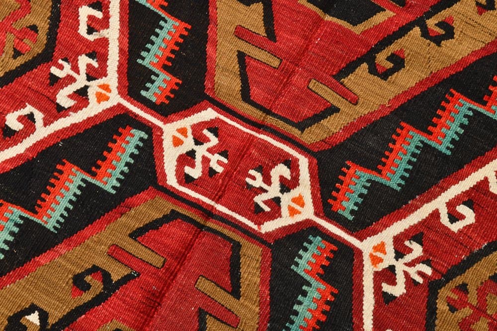Kilim 136x345 cm, czarny, brązowy, wełna, Turcja, lata 70. - 217497