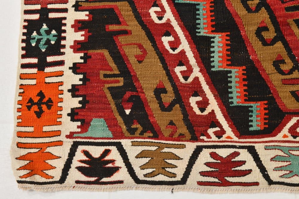 Kilim 136x345 cm, czarny, brązowy, wełna, Turcja, lata 70. - 217498