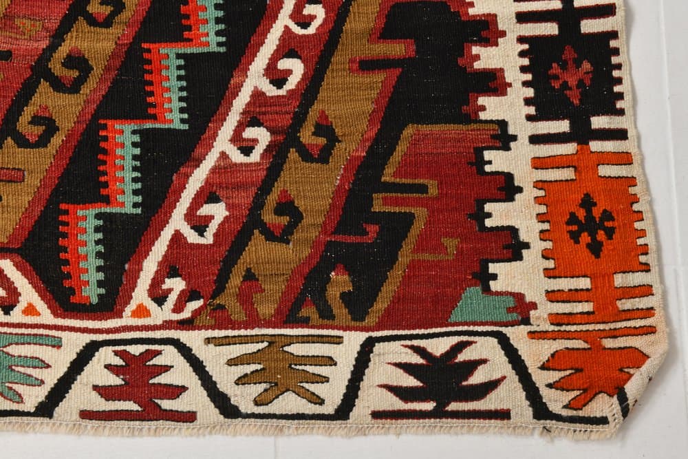 Kilim 136x345 cm, czarny, brązowy, wełna, Turcja, lata 70. - 217499