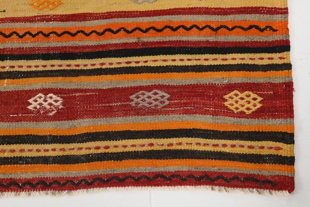 Kilim 171x322 cm, pomarańczowy, czerwony, wełna, Turcja, lata 70. - 217431