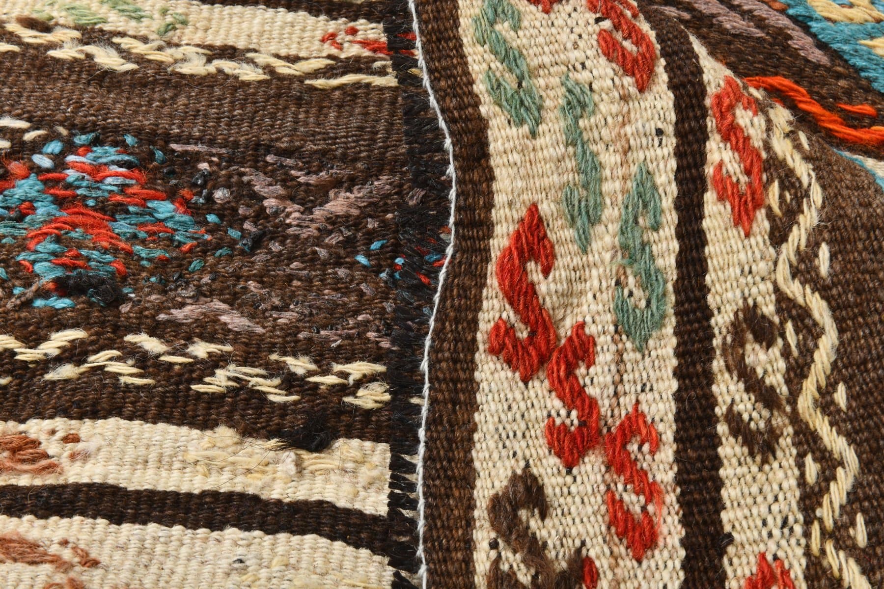 Kilim 102x61 cm, brązowy, beżowy, wełna, Turcja, lata 70. - 217409