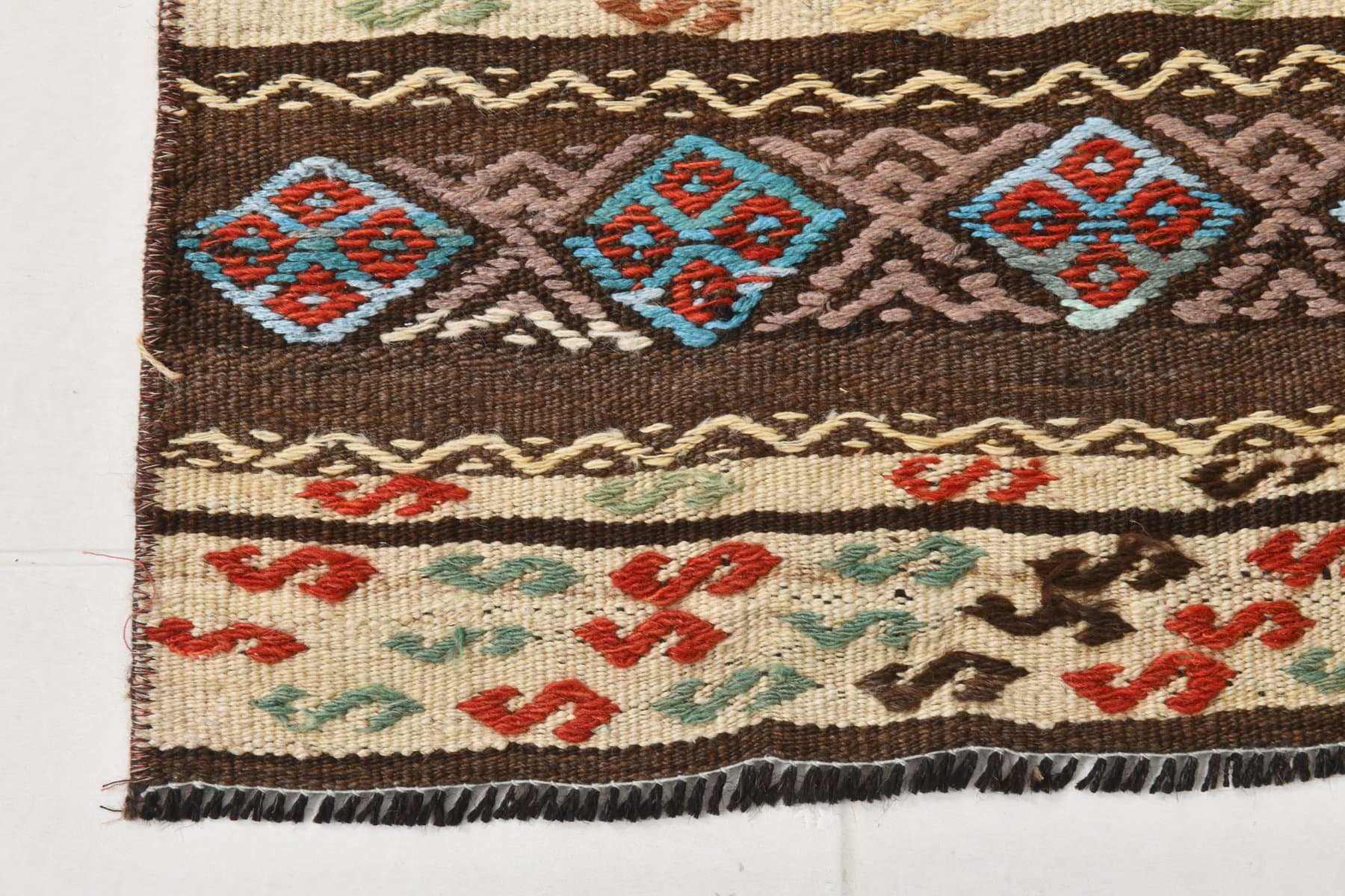 Kilim 102x61 cm, brązowy, beżowy, wełna, Turcja, lata 70. - 217408
