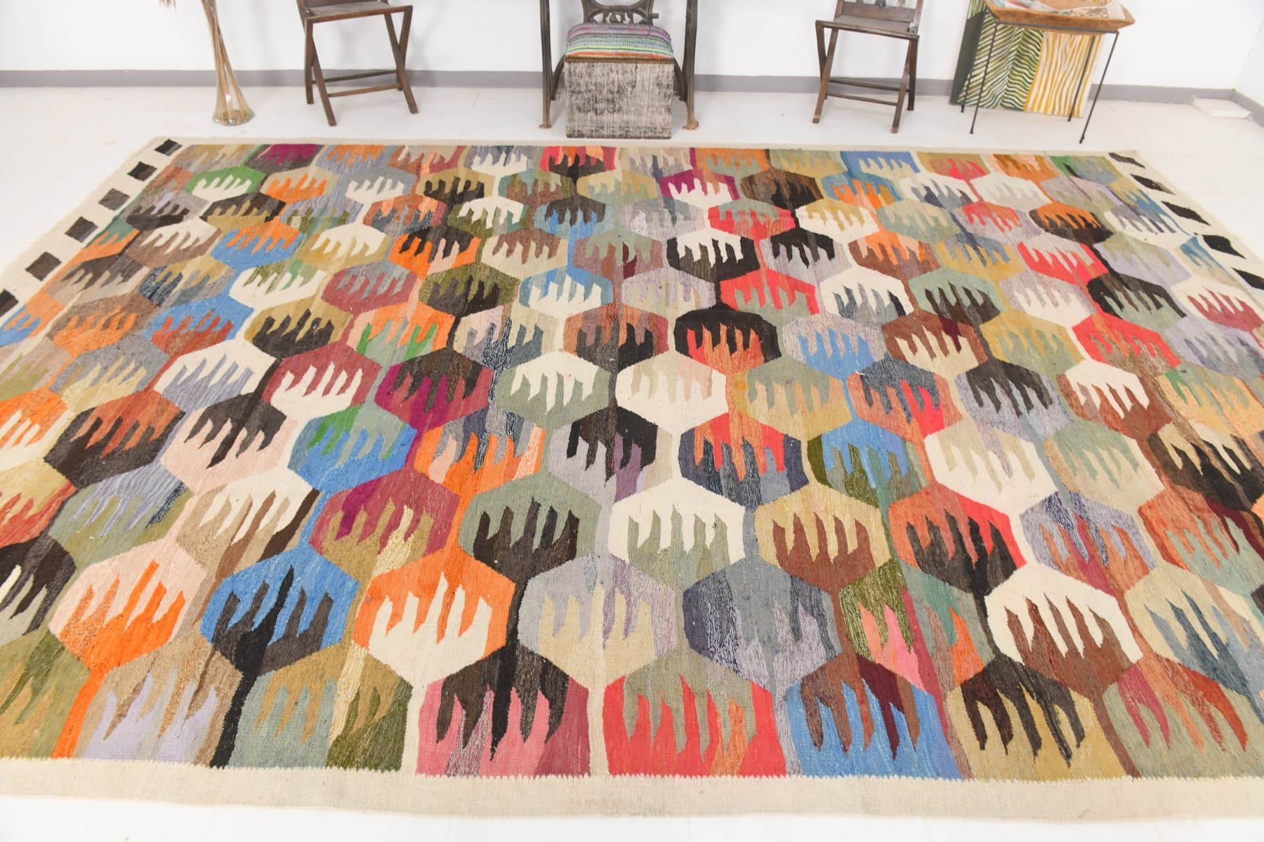 Kilim Rug 438x298 cm, red, wool, Turkey, 1960s. - 217373