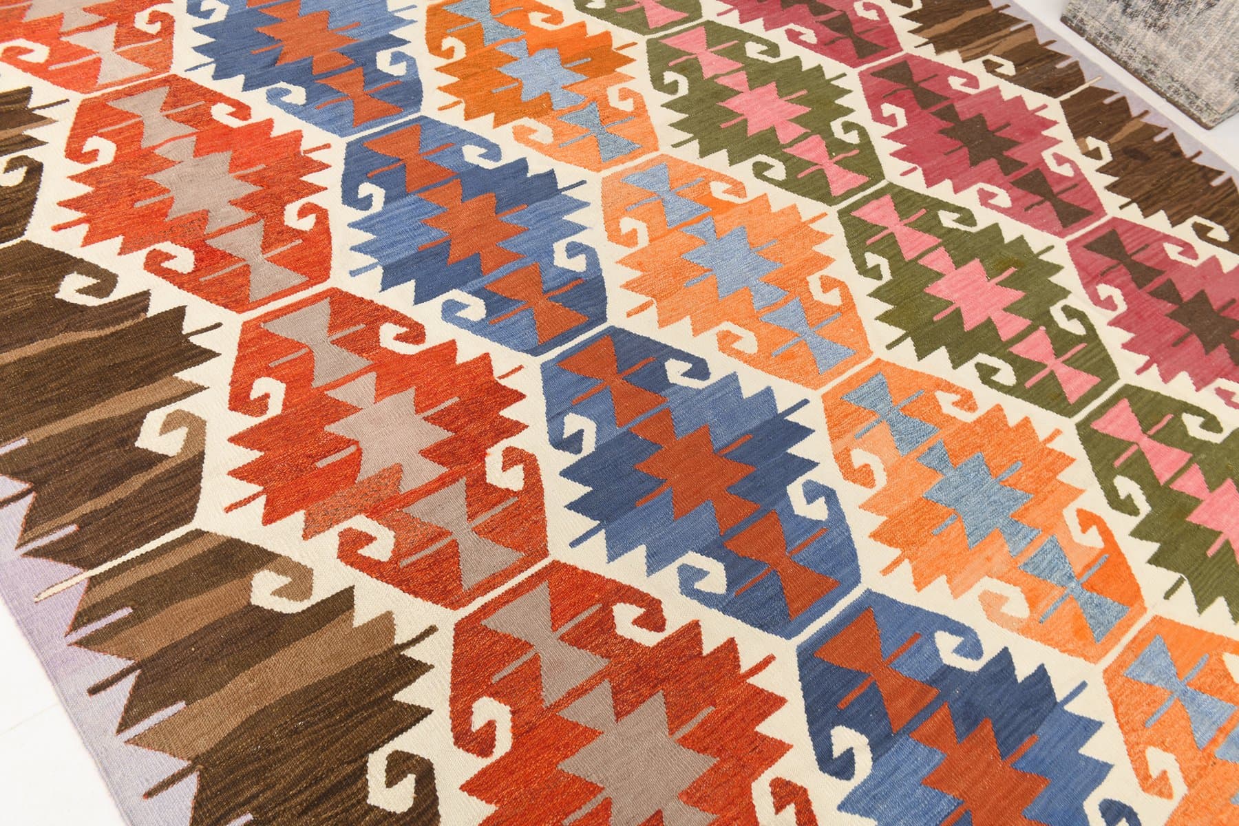 Kilim 368x253 cm, czerwony, zielony, wełna, Turcja, lata 60. - 217361