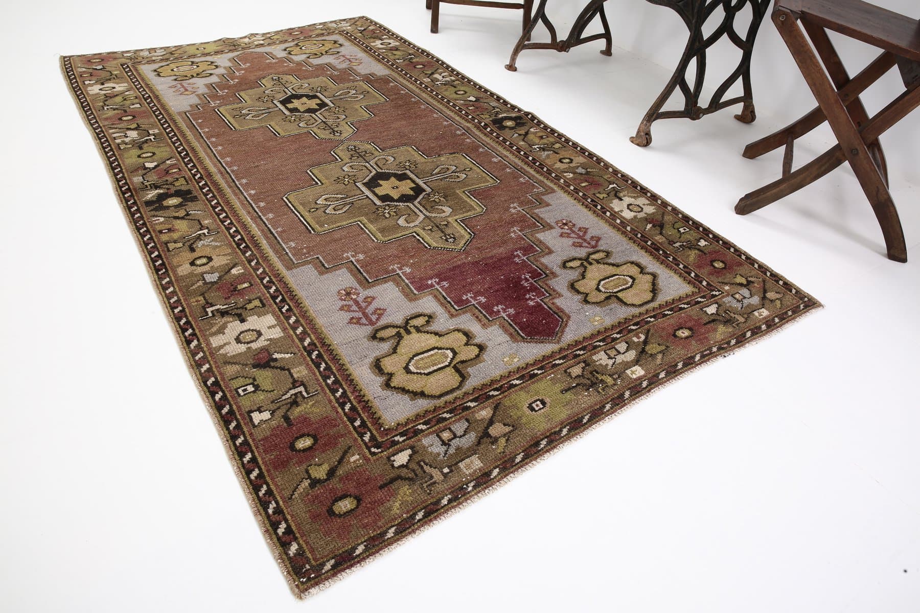 Dywan 212x120 cm, brązowy, wełna, Turcja, lata 70. - 217334