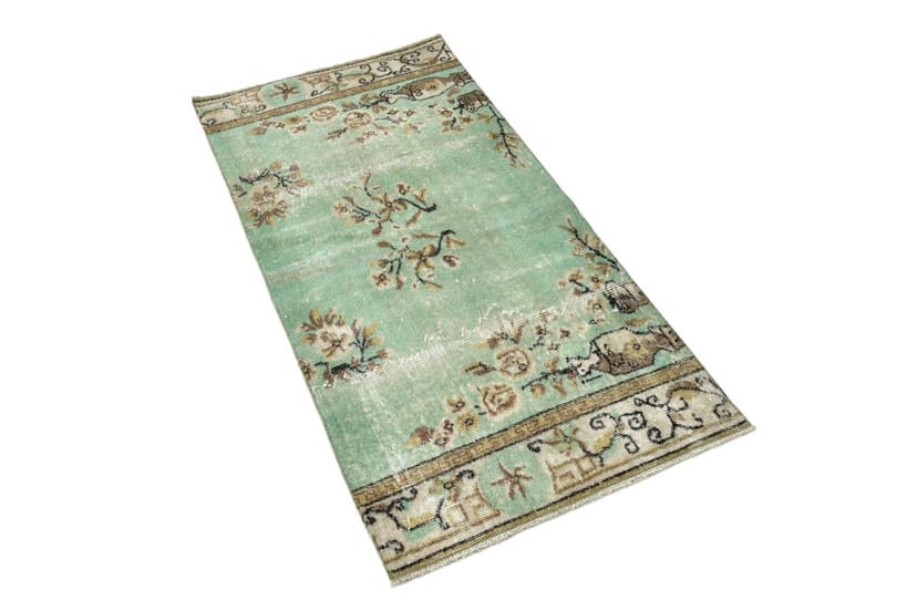 Dywan 152x75 cm, zielony, wełna, lata 70.