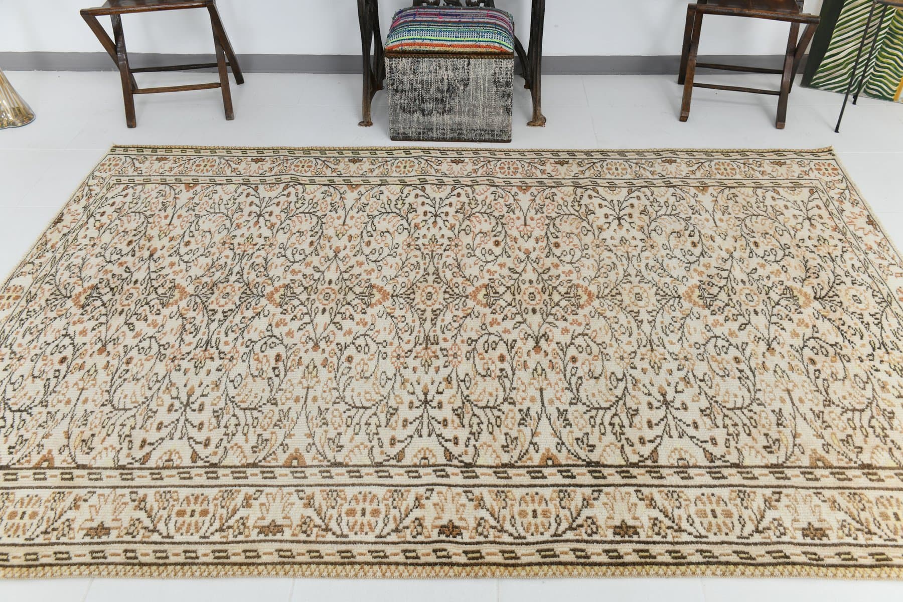 Dywan 182x268 cm, beżowy, wełna, lata 70. - 217248