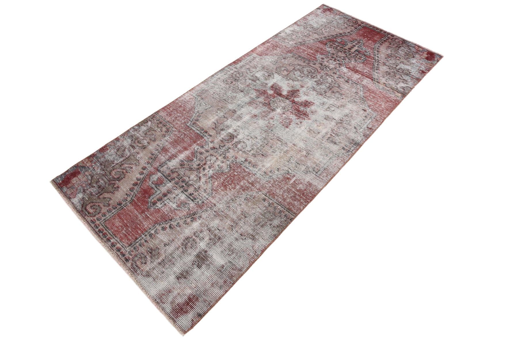 Dywan 216x95 cm, czerwony, beżowy, wełna, lata 70.