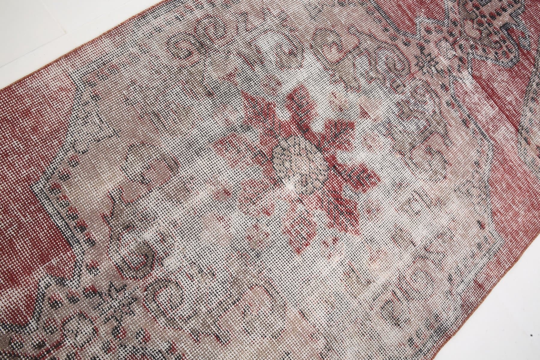 Dywan 216x95 cm, czerwony, beżowy, wełna, lata 70. - 217226