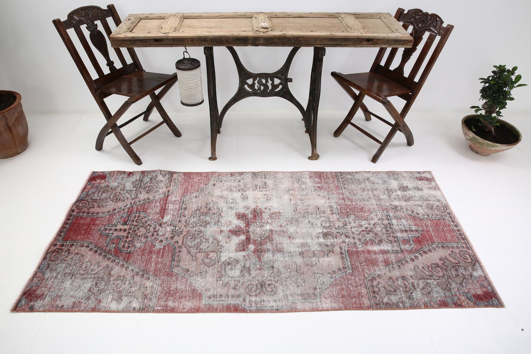 Dywan 216x95 cm, czerwony, beżowy, wełna, lata 70. - 217224