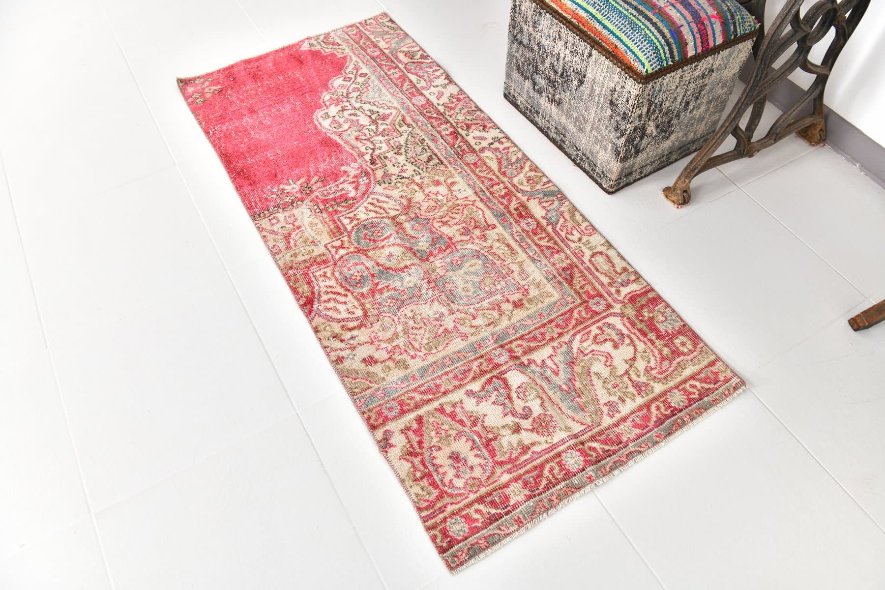 Chodnik 156x70 cm, różowy, czerwony, wełna, lata 70. - 217220