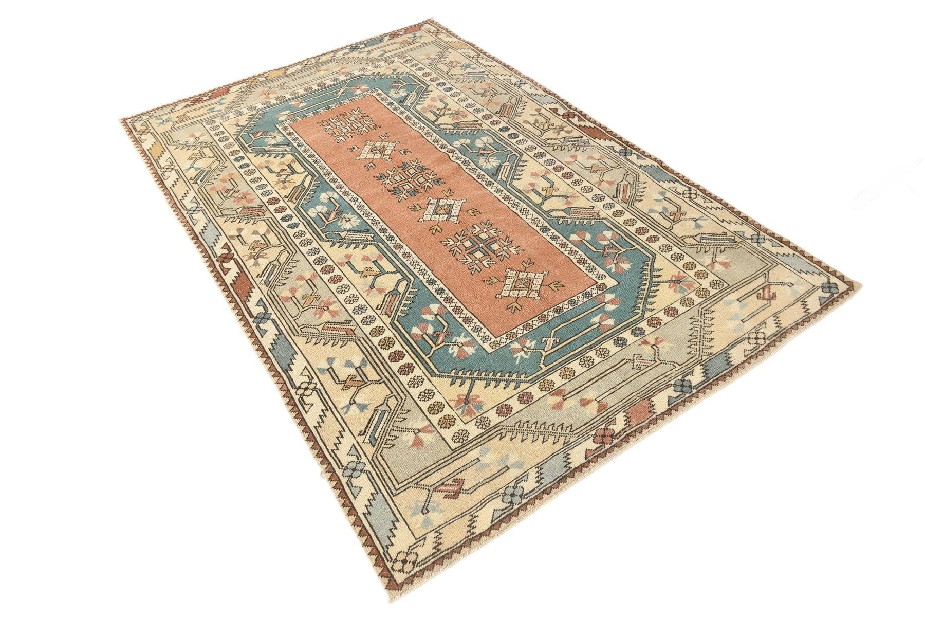 Dywan 146x227 cm, beżowy, wełna, lata 70.