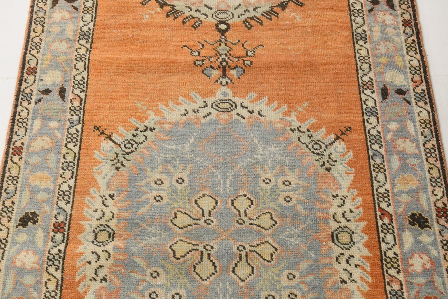 Chodnik 387x101 cm, pomarańczowy, niebieski, wełna, lata 70. - 217069