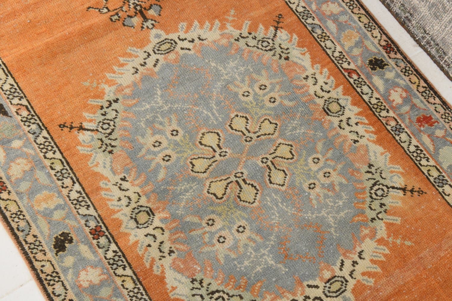 Chodnik 387x101 cm, pomarańczowy, niebieski, wełna, lata 70. - 217073