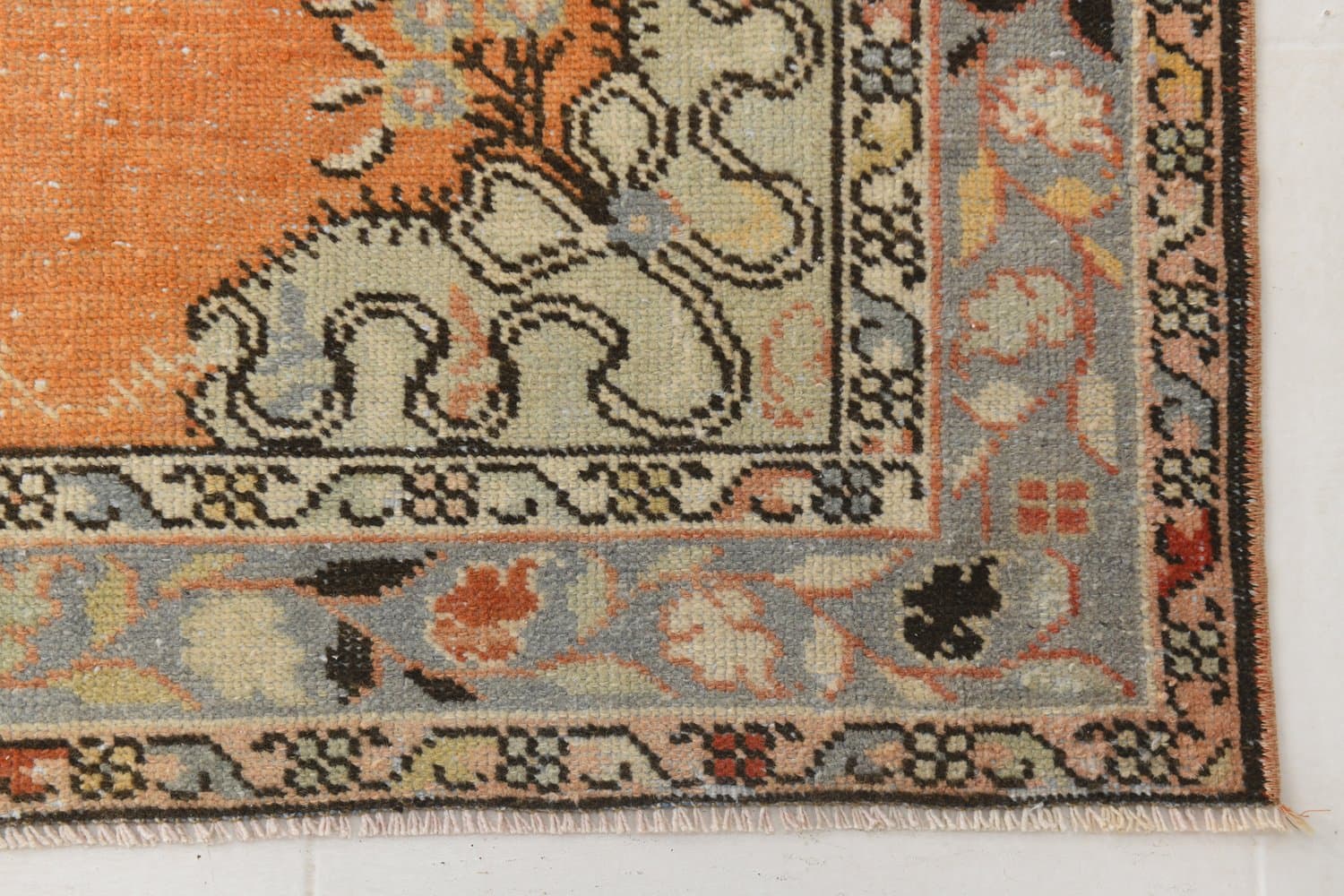 Chodnik 387x101 cm, pomarańczowy, niebieski, wełna, lata 70. - 217072