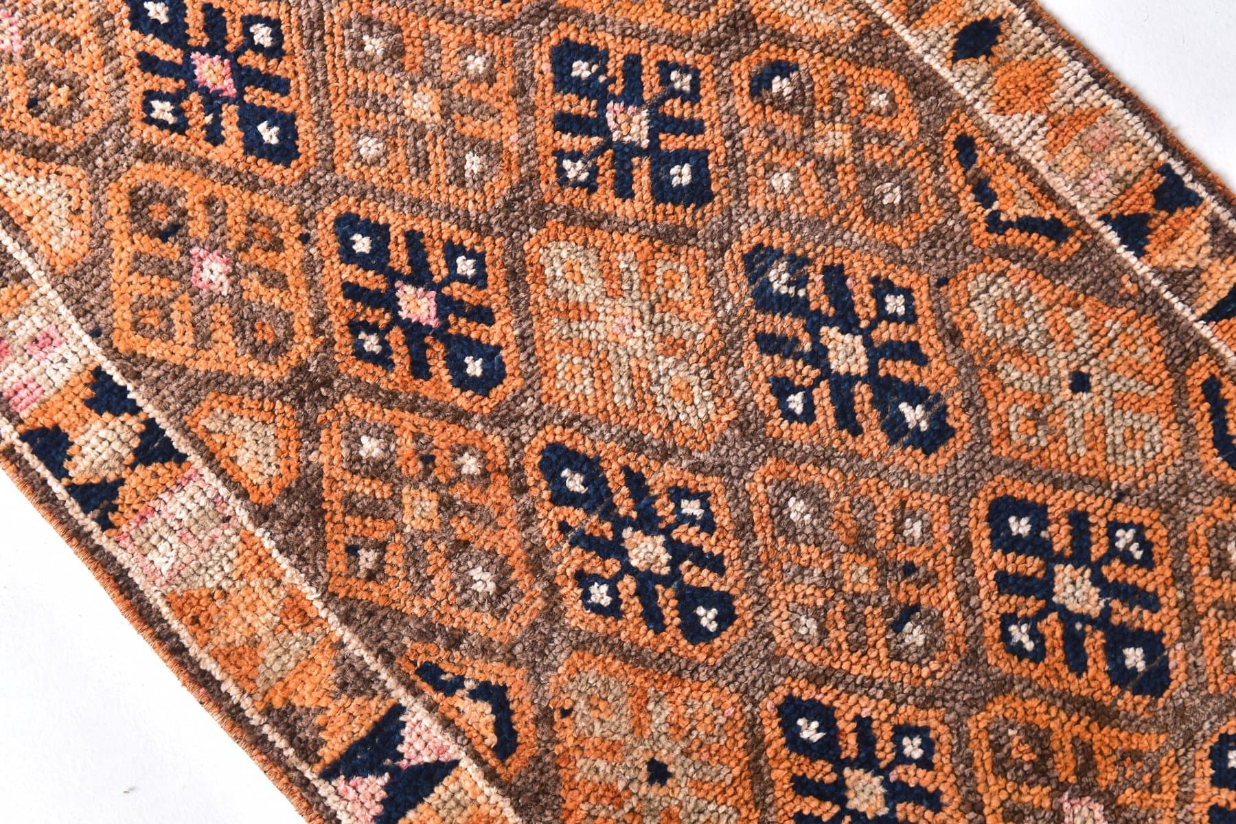 Chodnik 82x374 cm, pomarańczowy, granatowy, wełna, lata 70. - 217059