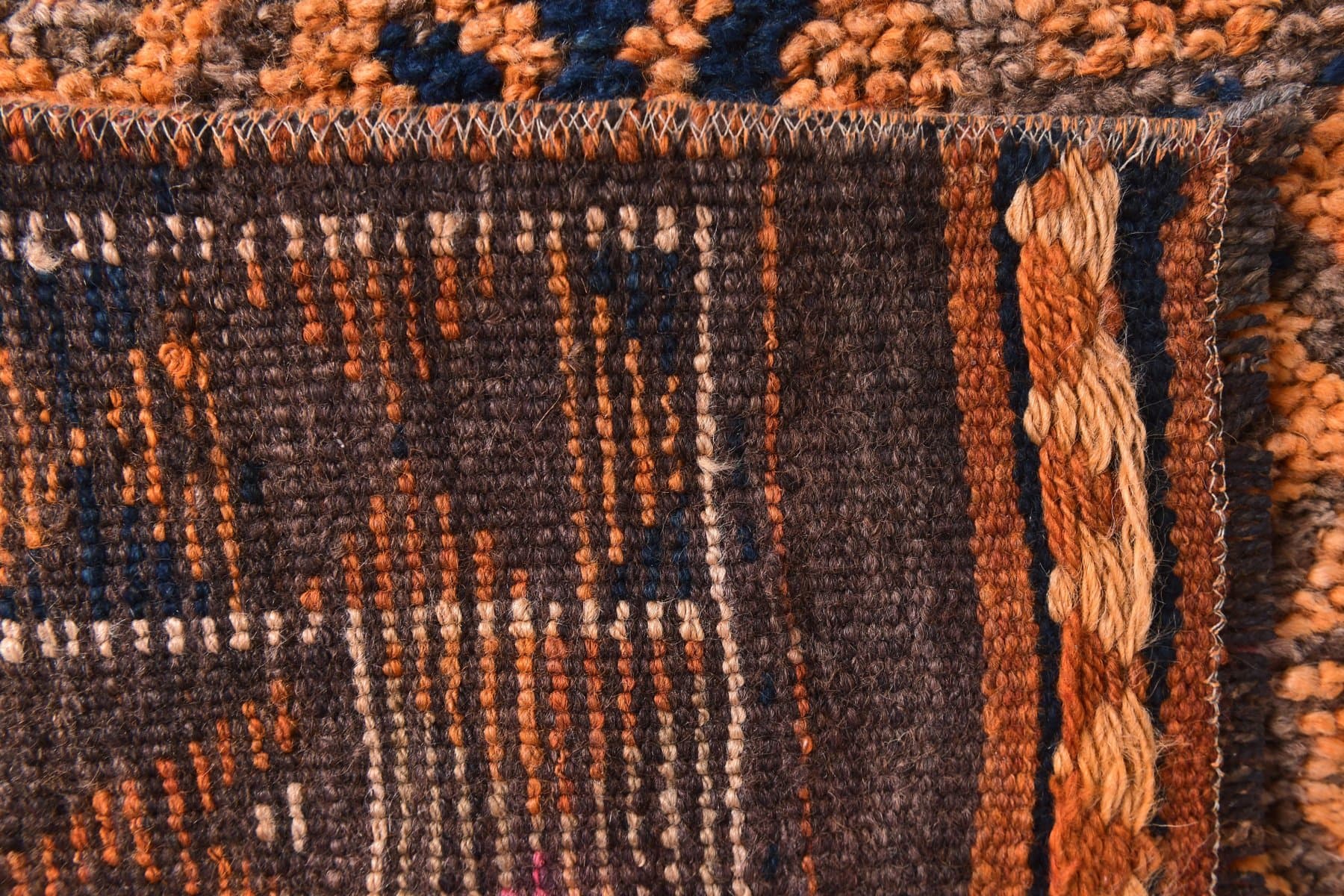 Chodnik 82x374 cm, pomarańczowy, granatowy, wełna, lata 70. - 217064