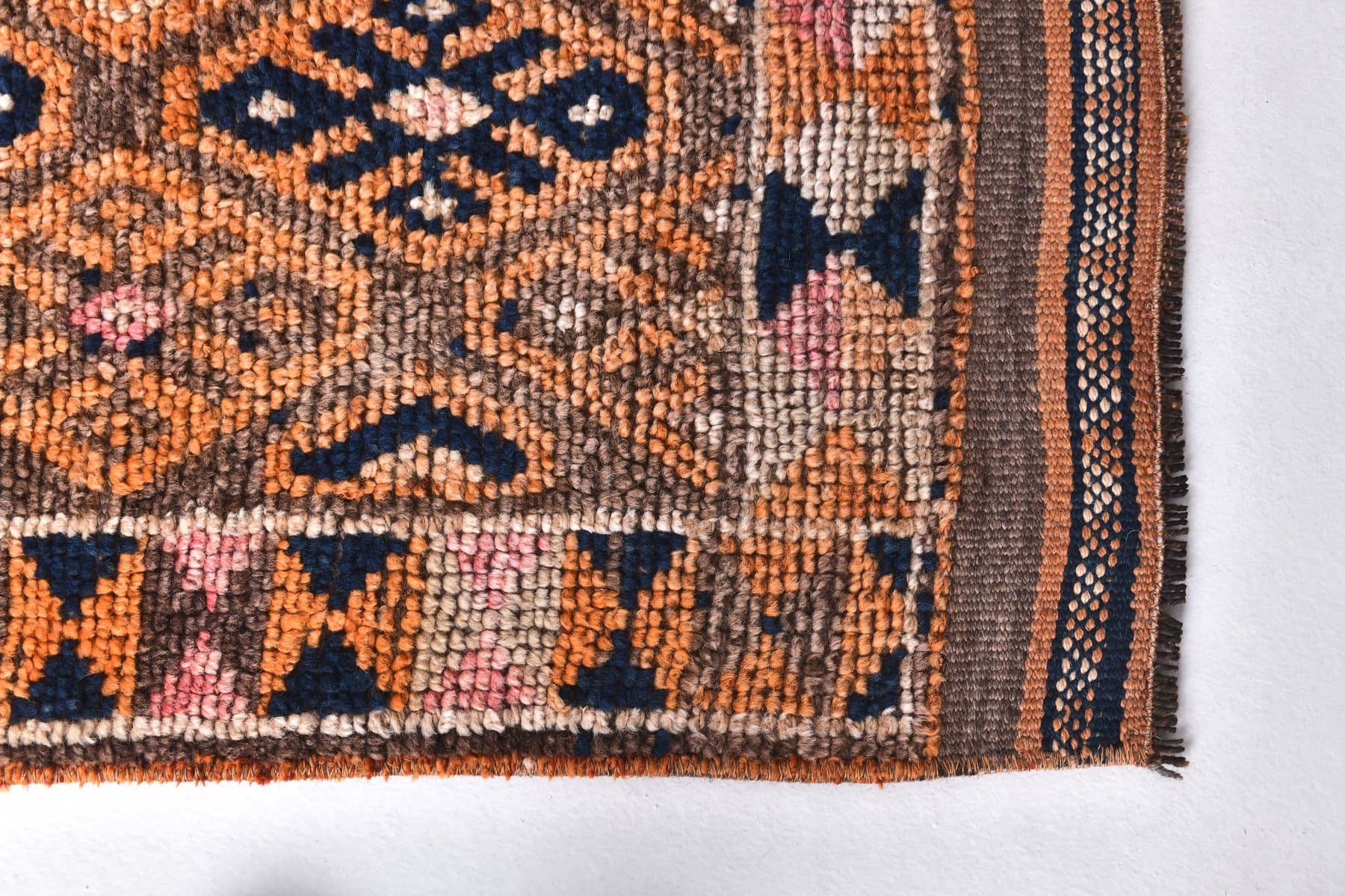 Chodnik 82x374 cm, pomarańczowy, granatowy, wełna, lata 70. - 217062