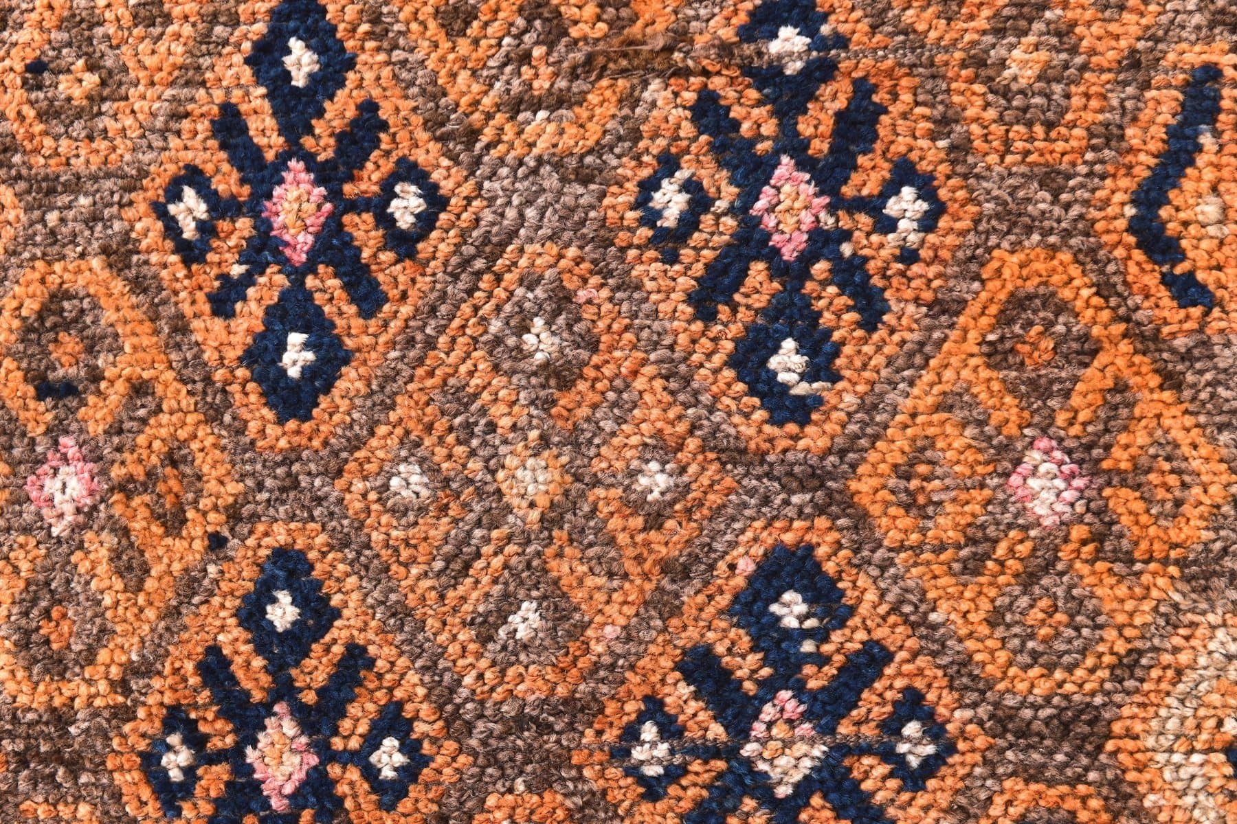 Chodnik 82x374 cm, pomarańczowy, granatowy, wełna, lata 70. - 217060