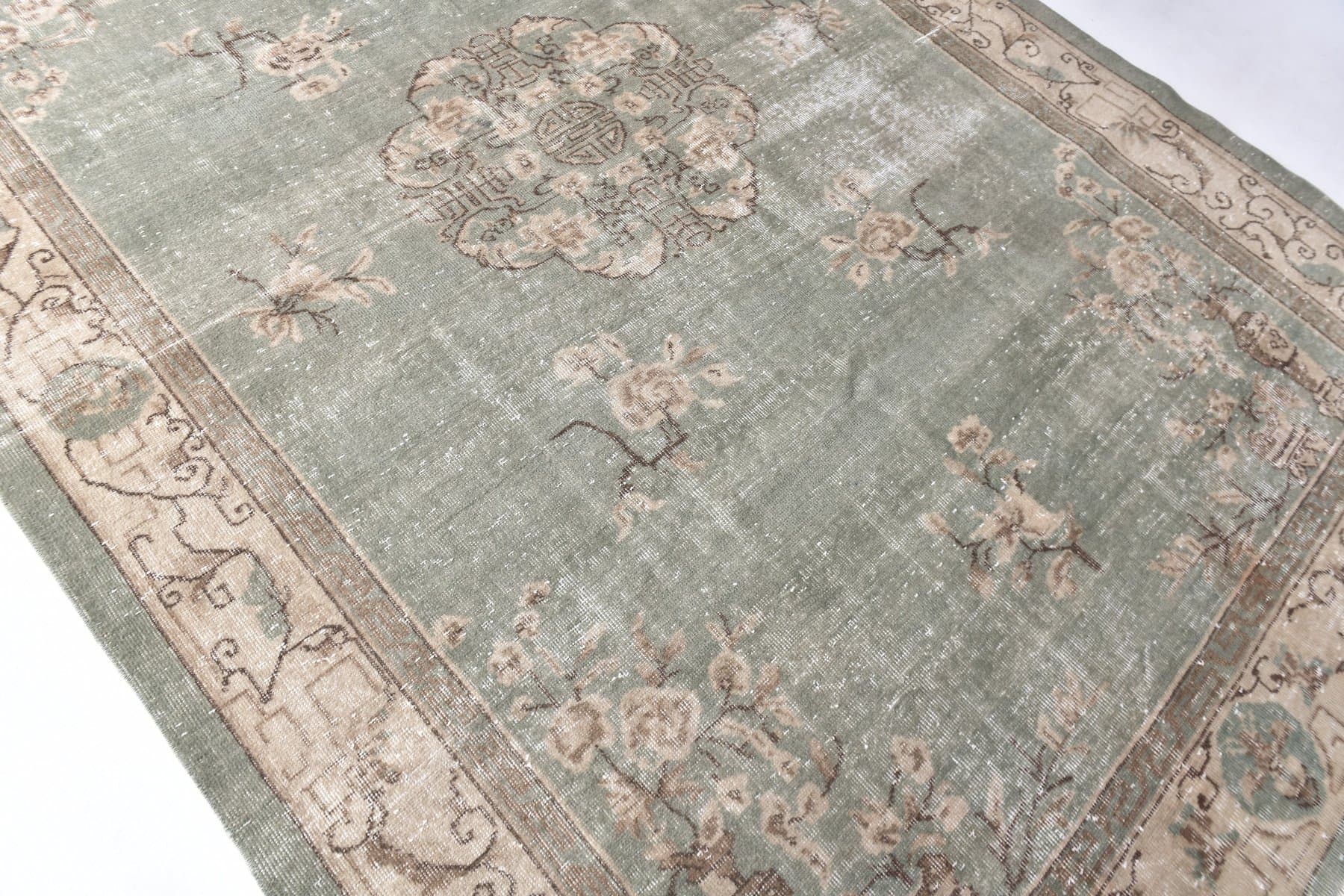 Dywan 298x203 cm, zielony, beżowy, wełna, lata 70. - 217041