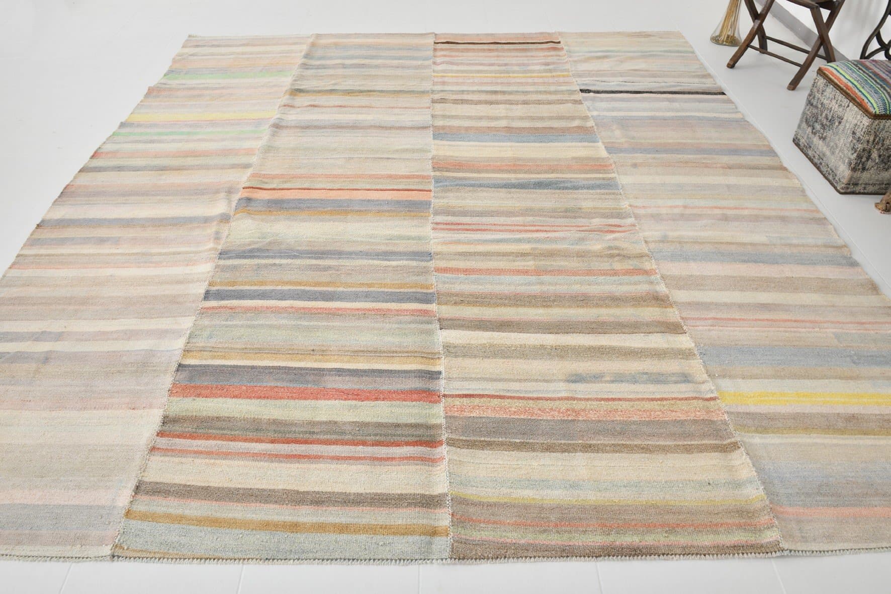 Kilim 344x308 cm, blond, konopie, lata 70. - 216971