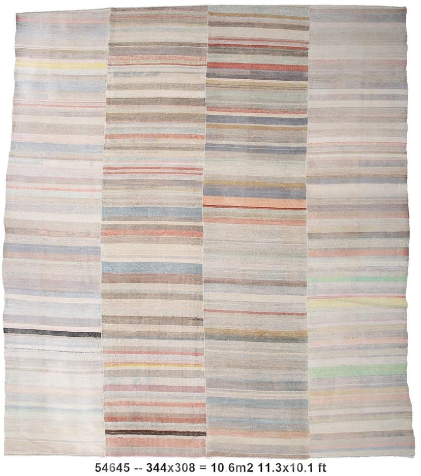 Kilim 344x308 cm, blond, konopie, lata 70.