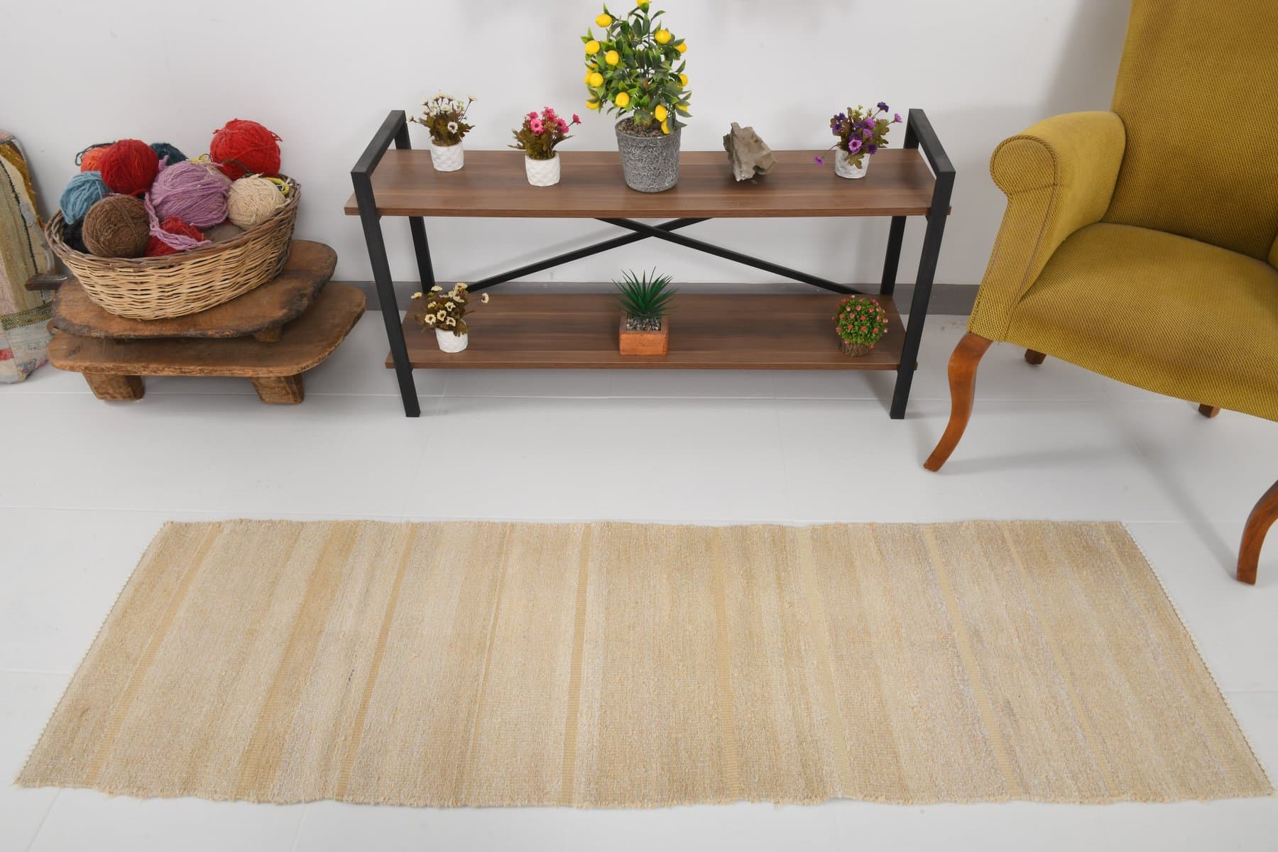 Runner 198x58 cm, beige, hemp, 1970s - 216958