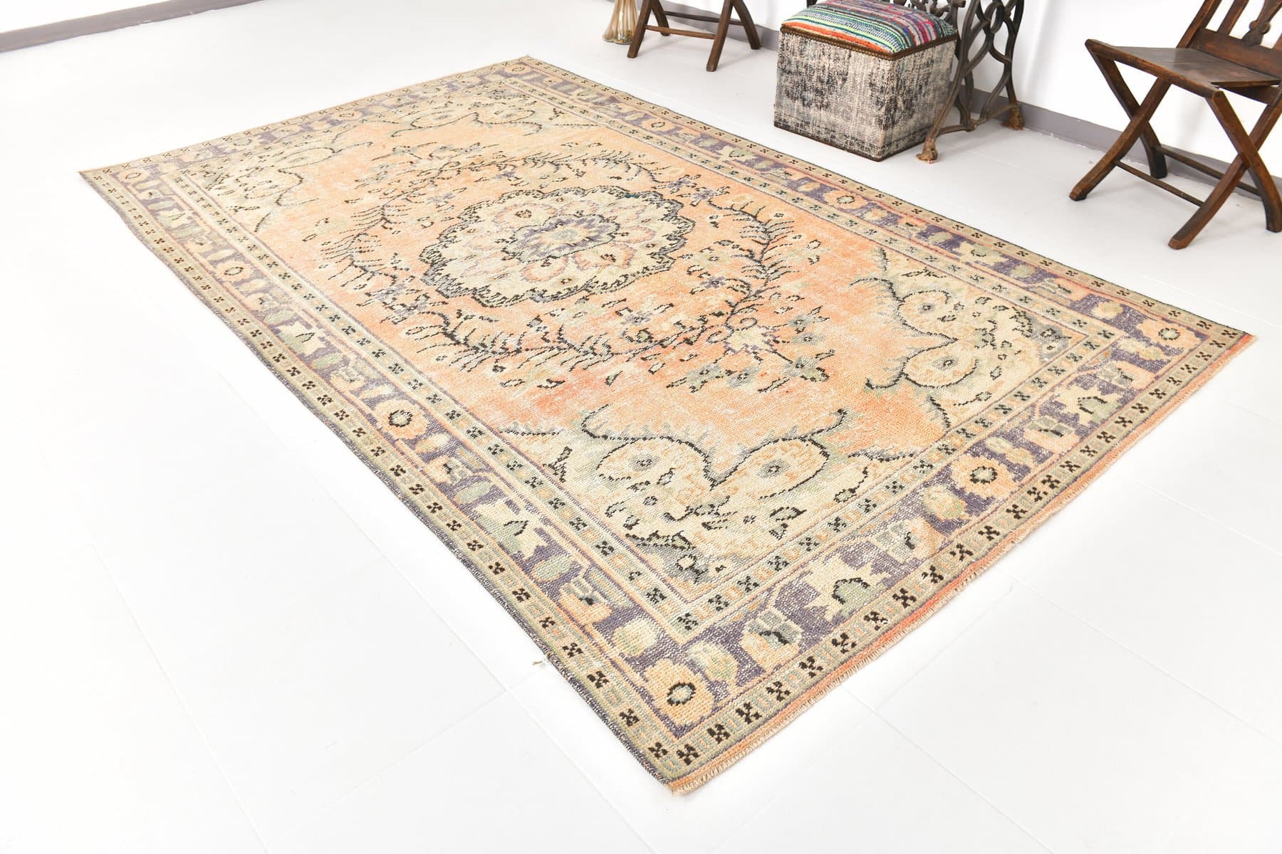 Rug 183x305 cm, orange, beige, wool, Turkey, 1970s. - 216884