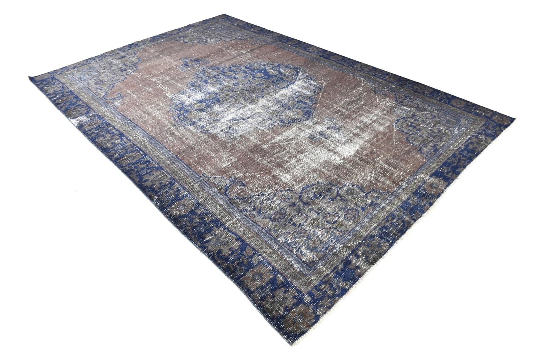 Dywan 320x218 cm, srebrny, granatowy, wełna, lata 70.