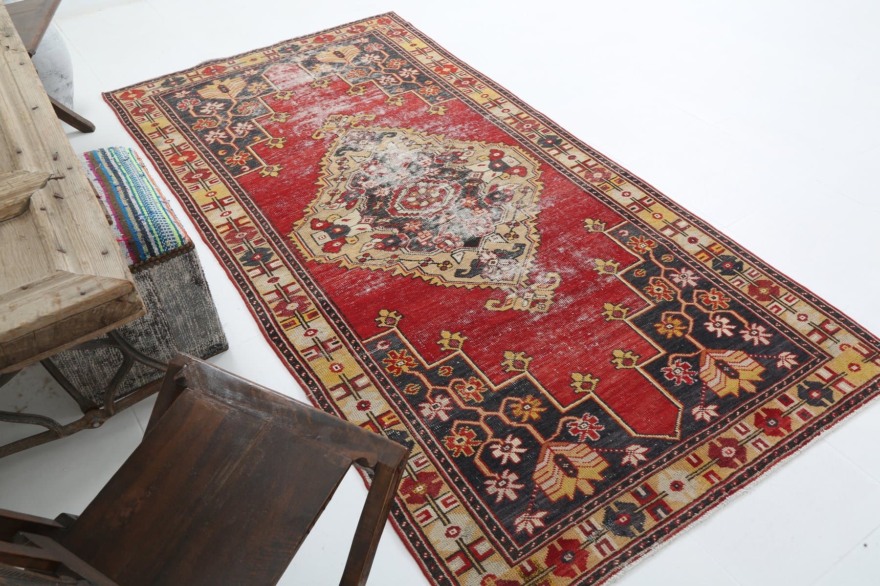 Rug 123x248 cm, red, beige, wool, 1970s - 216750