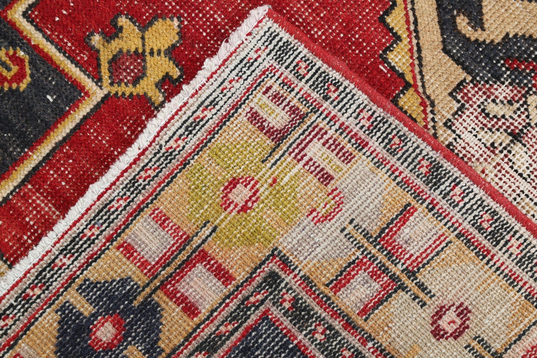 Rug 123x248 cm, red, beige, wool, 1970s - 216757