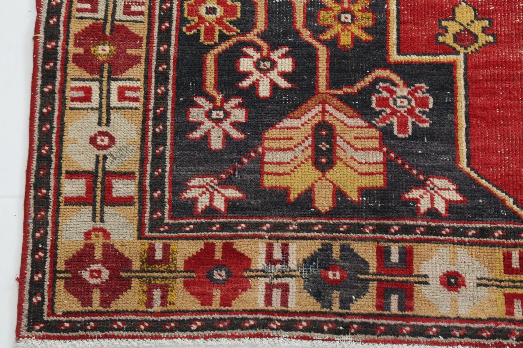 Rug 123x248 cm, red, beige, wool, 1970s - 216755