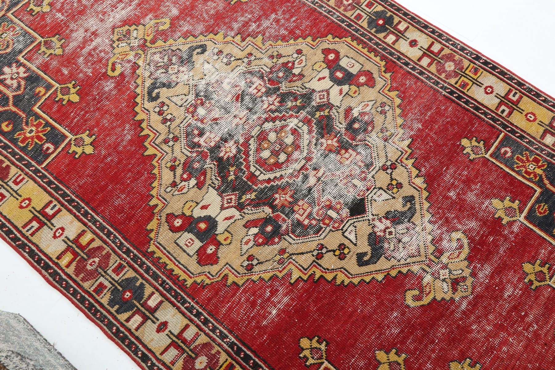 Rug 123x248 cm, red, beige, wool, 1970s - 216752