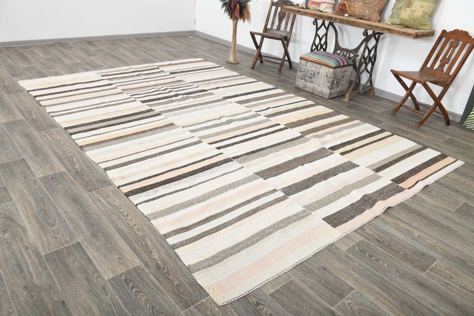 Rug 228x353 cm, beige, hemp, 1970s - 216712