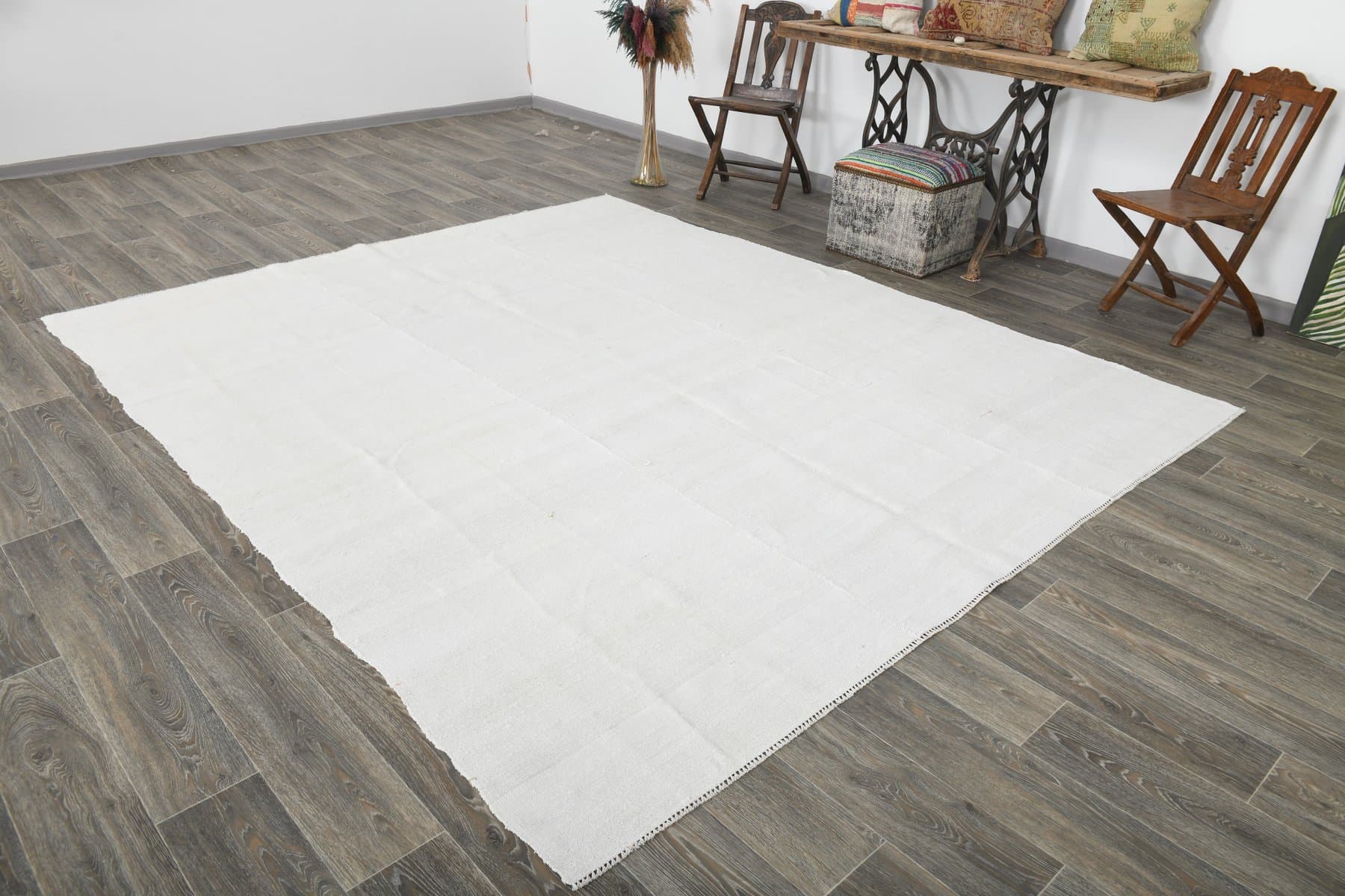 Kilim 278x240 cm, beżowy, konopie, lata 70. - 215978