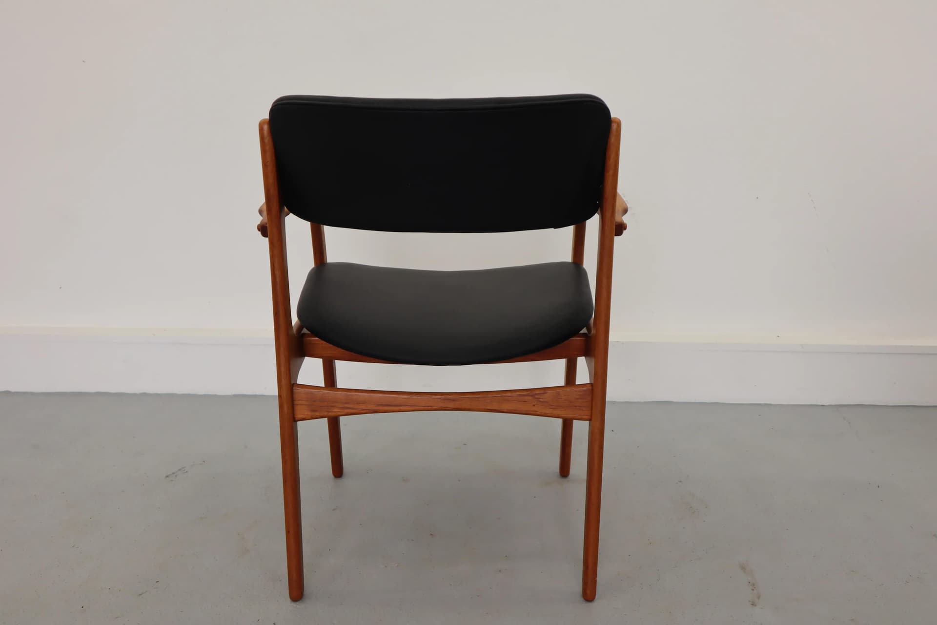 Chair, brown teak, black leather, by E. Buch, Denmark, 1960s. - 15821