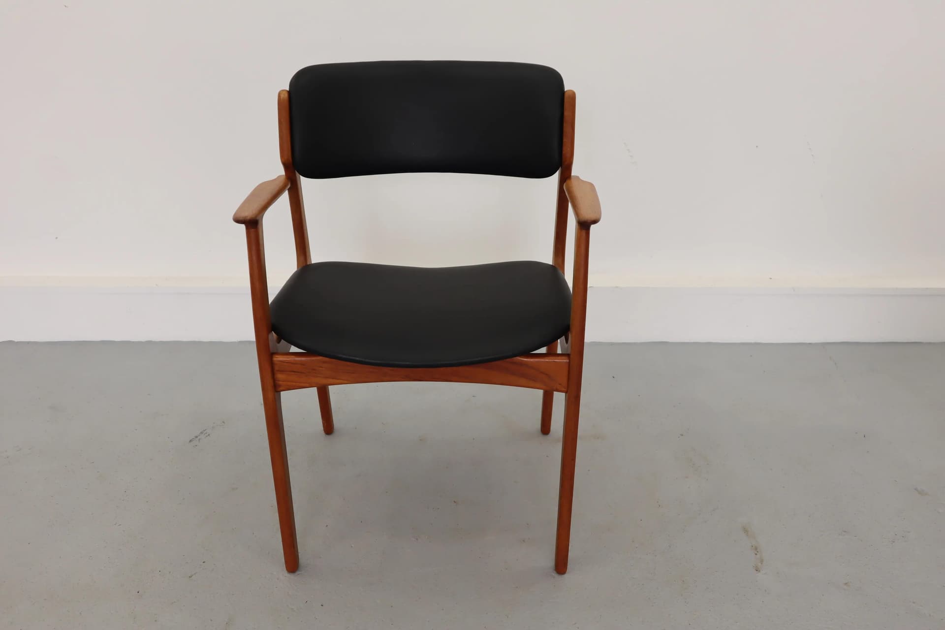 Chair, brown teak, black leather, by E. Buch, Denmark, 1960s. - 15825