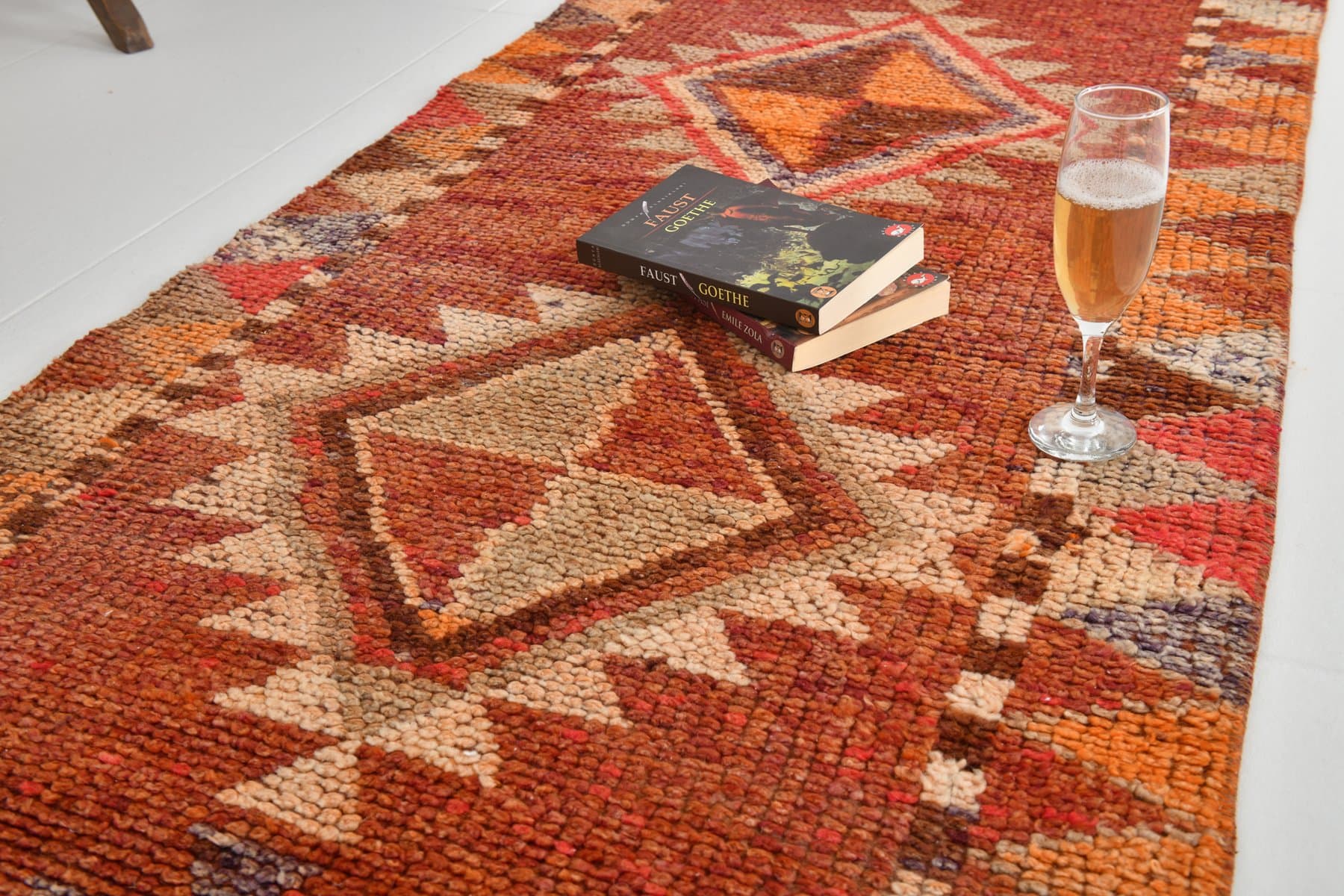 Chodnik 379x78 cm, czerwony, wełna, lata 70. - 215931