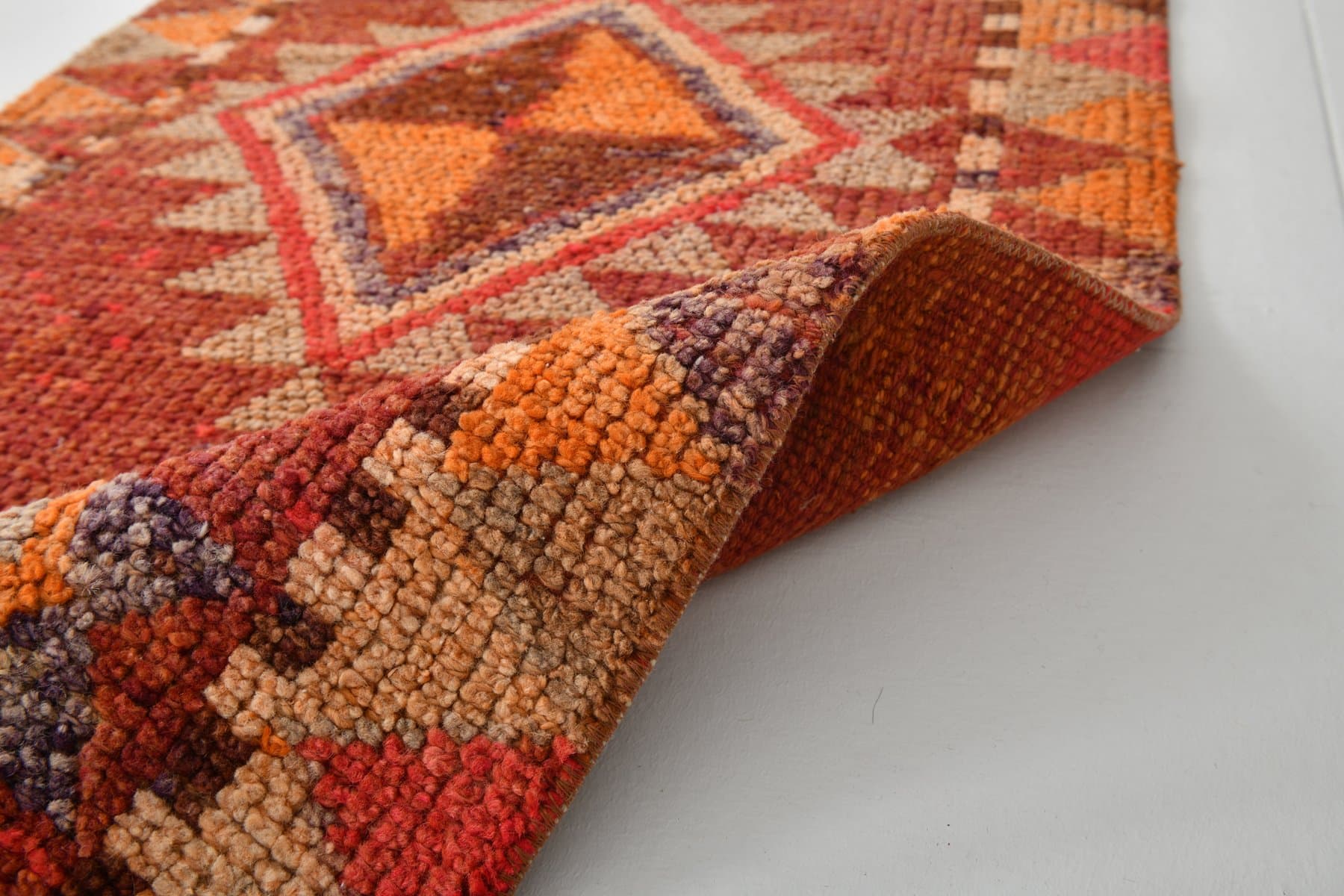 Chodnik 379x78 cm, czerwony, wełna, lata 70. - 215927